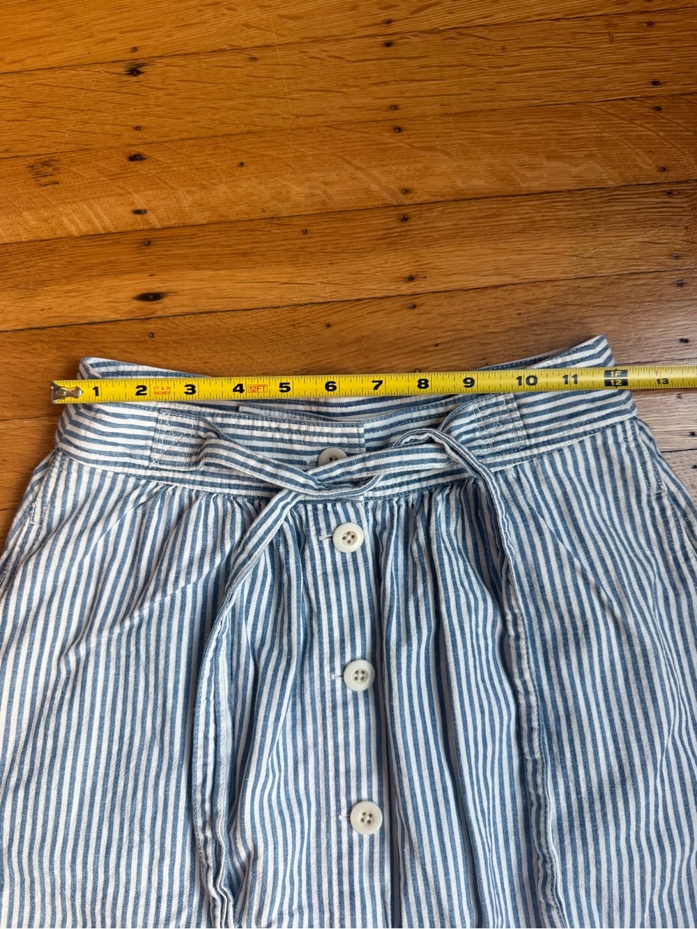 Madewell Blue and White Striped Button-Front Midi Skirt with Waist Tie - Picture 4 of 7